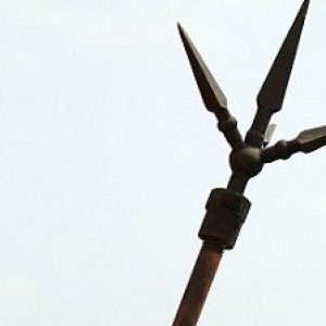 lightning rod or lightning conductor (Copper pole) on the roof of building for protection high voltage from thunder.